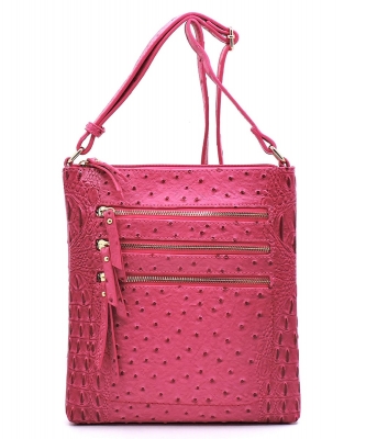 Ostrich Croc Multi Zipper Crossbody Bag OS093 FUCHSIA